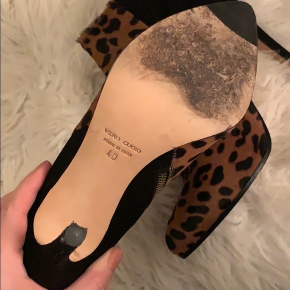 Leopard mohair and black suede stiletto booties - Picture 2 of 4